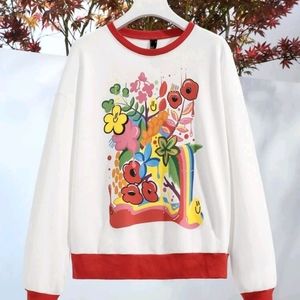 Contrast Trim Floral Print Pullover